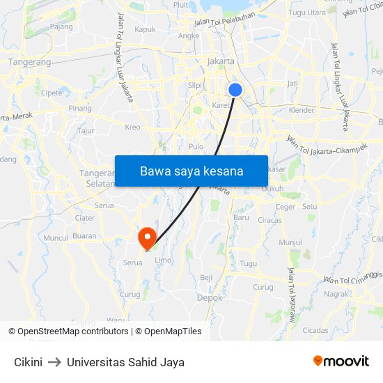 Cikini to Universitas Sahid Jaya map