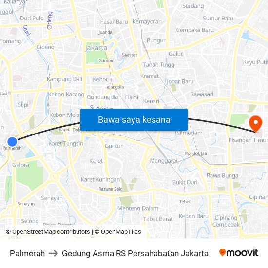 Palmerah to Gedung Asma RS Persahabatan Jakarta map