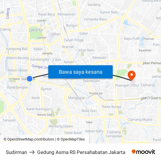 Sudirman to Gedung Asma RS Persahabatan Jakarta map