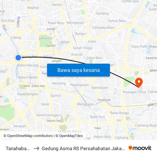 Tanahabang to Gedung Asma RS Persahabatan Jakarta map