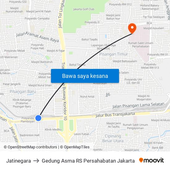 Jatinegara to Gedung Asma RS Persahabatan Jakarta map