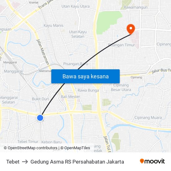 Tebet to Gedung Asma RS Persahabatan Jakarta map