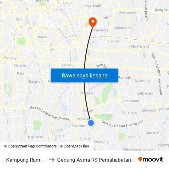 Kampung Rambutan to Gedung Asma RS Persahabatan Jakarta map