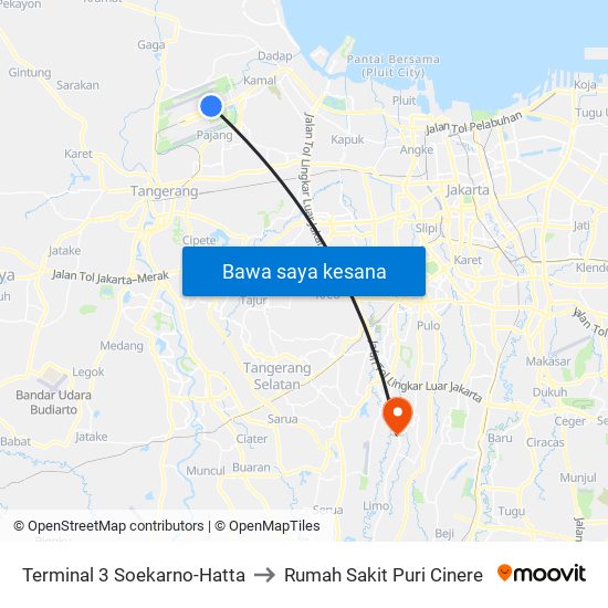 Terminal 3 Soekarno-Hatta to Rumah Sakit Puri Cinere map