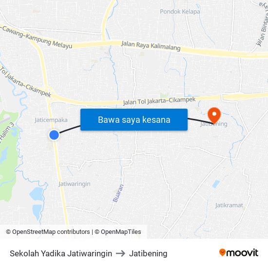 Sekolah Yadika Jatiwaringin to Jatibening map