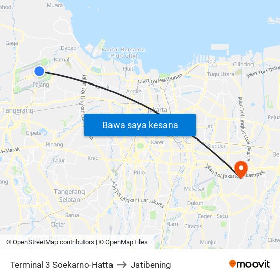 Terminal 3 Soekarno-Hatta to Jatibening map