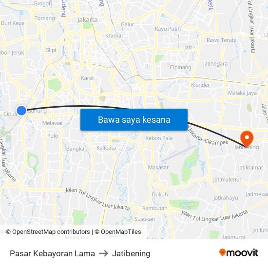 Pasar Kebayoran Lama to Jatibening map