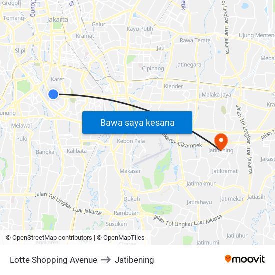 Lotte Shopping Avenue to Jatibening map