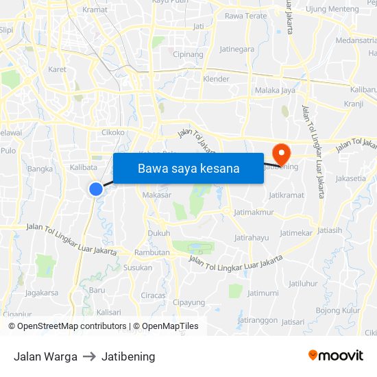 Jalan Warga to Jatibening map