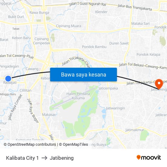Kalibata City 1 to Jatibening map