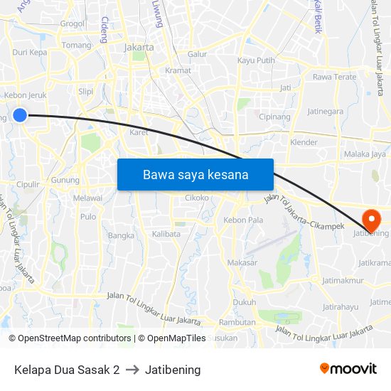 Kelapa Dua Sasak 2 to Jatibening map
