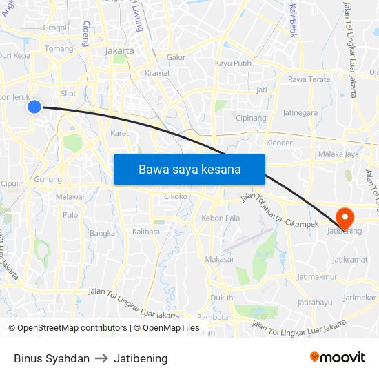 Binus Syahdan to Jatibening map