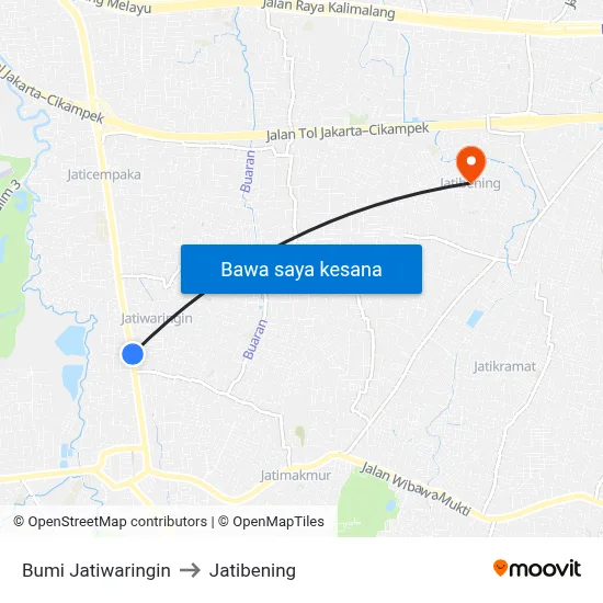 Bumi Jatiwaringin to Jatibening map