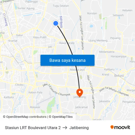Stasiun LRT Boulevard Utara 2 to Jatibening map
