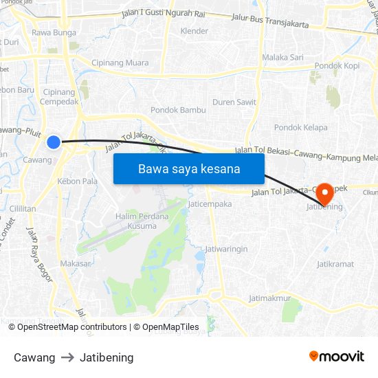Cawang to Jatibening map