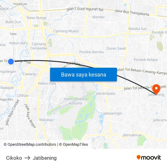 Cikoko to Jatibening map