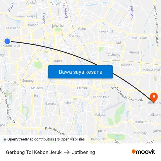 Gerbang Tol Kebon Jeruk to Jatibening map