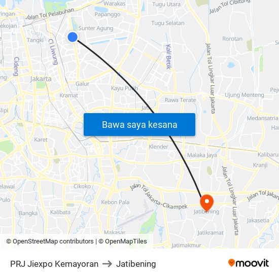 PRJ Jiexpo Kemayoran to Jatibening map