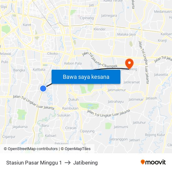 Stasiun Pasar Minggu 1 to Jatibening map