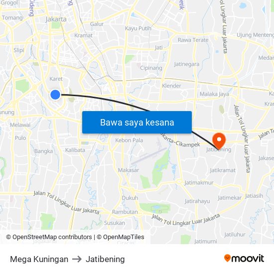 Mega Kuningan to Jatibening map