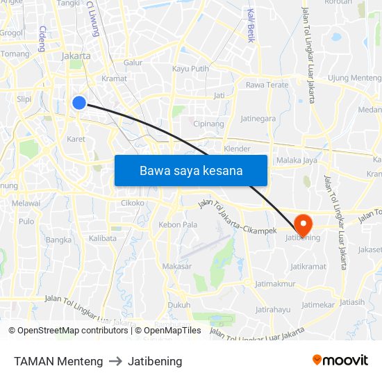 TAMAN Menteng to Jatibening map