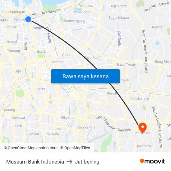 Museum Bank Indonesia to Jatibening map