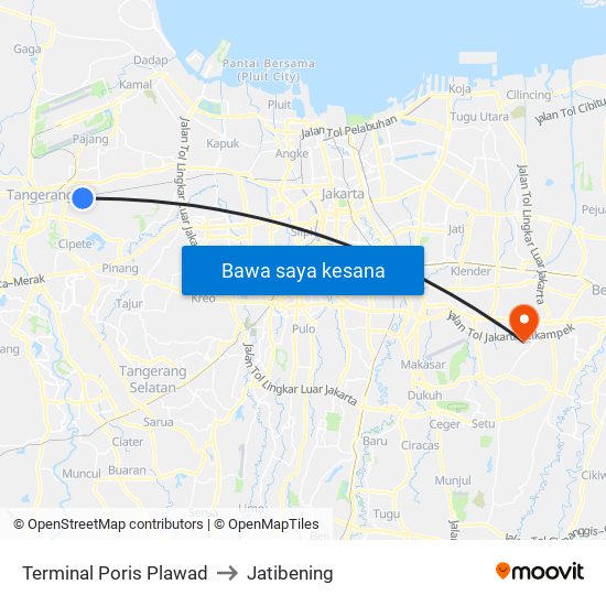 Terminal Poris Plawad to Jatibening map