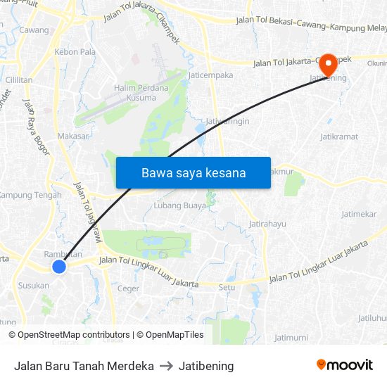Jalan Baru Tanah Merdeka to Jatibening map