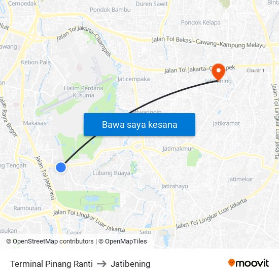 Terminal Pinang Ranti to Jatibening map