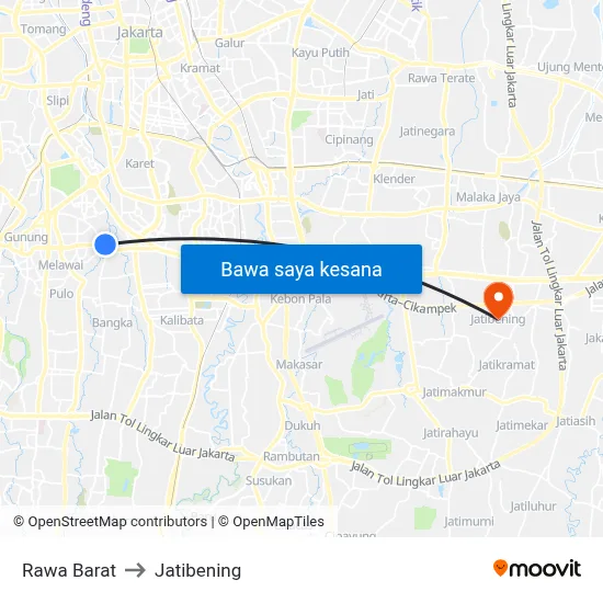 Rawa Barat to Jatibening map