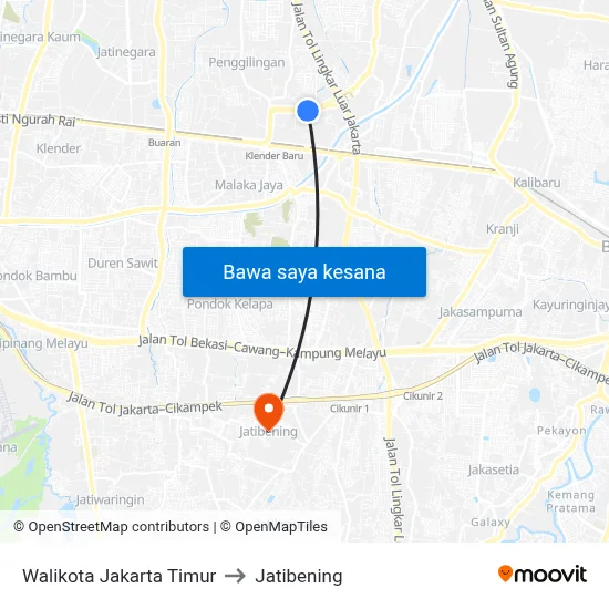 Walikota Jakarta Timur to Jatibening map
