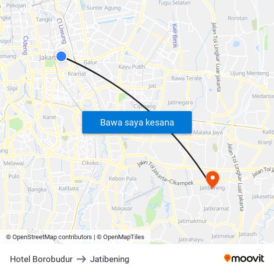 Hotel Borobudur to Jatibening map