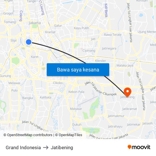 Grand Indonesia to Jatibening map