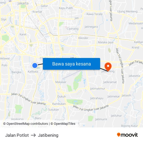 Jalan Potlot to Jatibening map