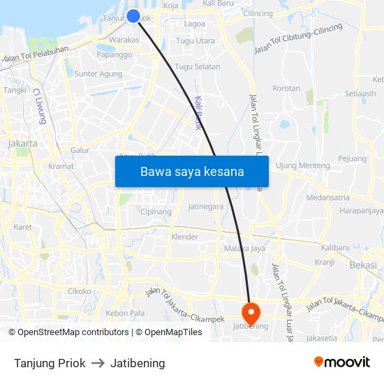 Tanjung Priok to Jatibening map
