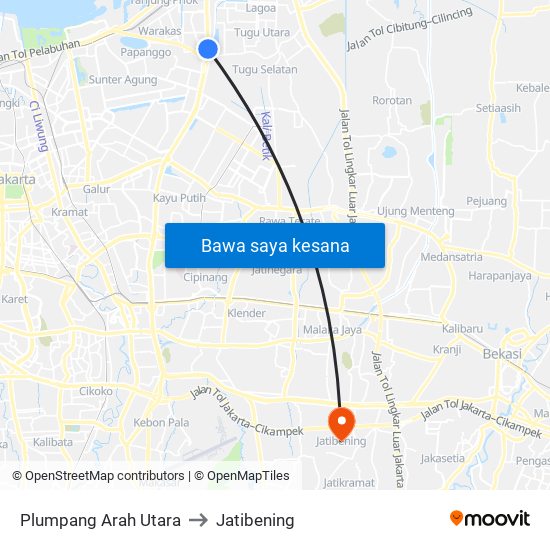 Plumpang Arah Utara to Jatibening map