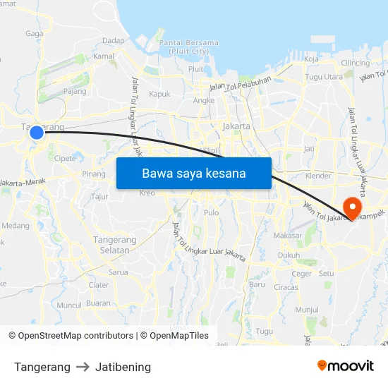 Tangerang to Jatibening map