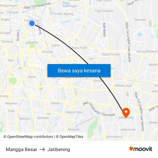 Mangga Besar to Jatibening map