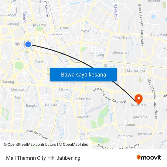 Mall Thamrin City to Jatibening map