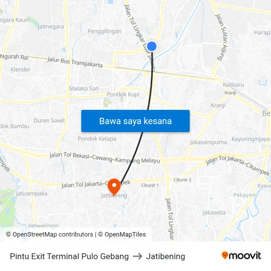 Pintu Exit Terminal Pulo Gebang to Jatibening map