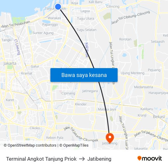 Terminal Tanjung Priok 1 to Jatibening map