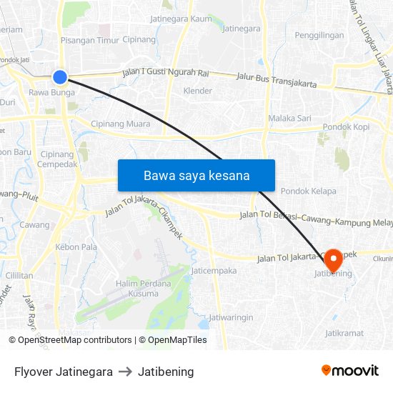 Flyover Jatinegara to Jatibening map