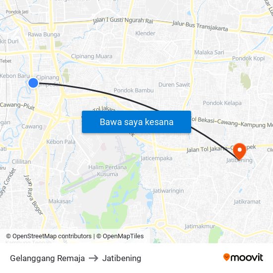 Gelanggang Remaja to Jatibening map