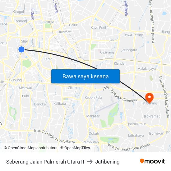 Seberang Jalan Palmerah Utara II to Jatibening map