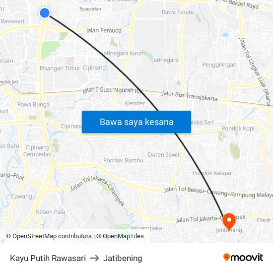 Kayu Putih Rawasari to Jatibening map