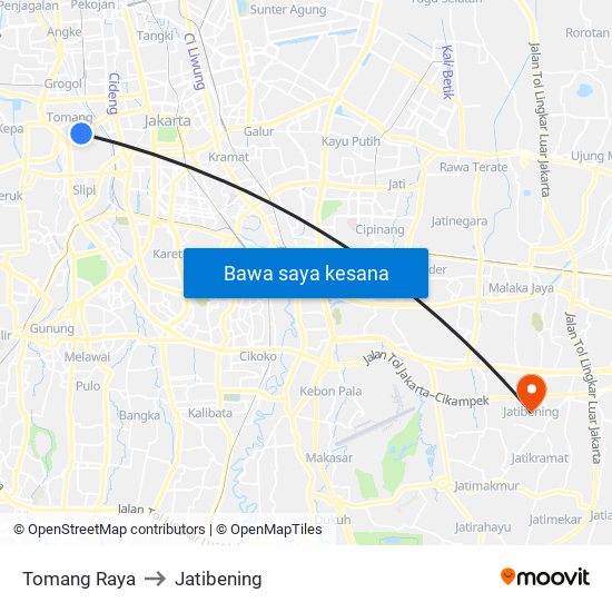 Tomang Raya to Jatibening map