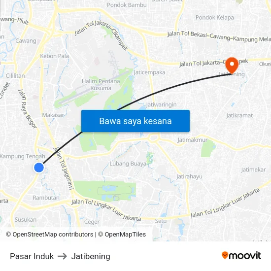 Pasar Induk to Jatibening map