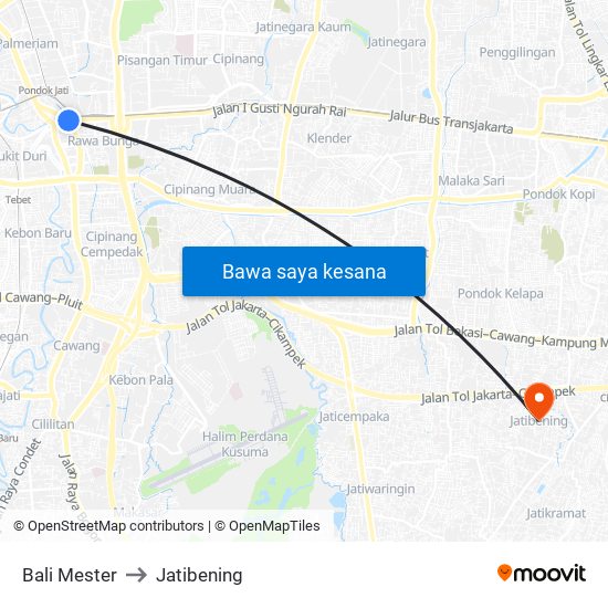 Bali Mester to Jatibening map