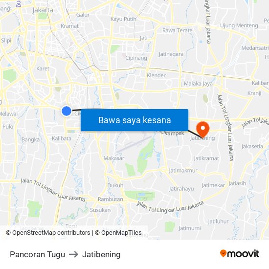 Pancoran Tugu to Jatibening map
