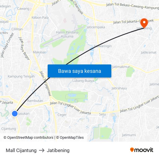 Mall Cijantung to Jatibening map